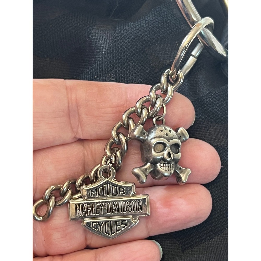 Harley-Davidson Keychain Skull Crossbones Bar & Shield Logo Silver Biker Charm